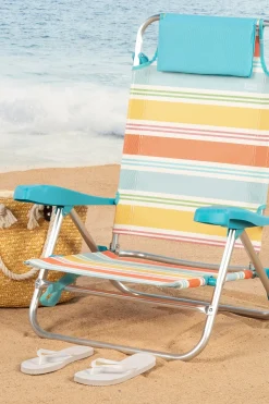 Aktive Silla Plegable De Playa Rayas Multicolor 7 Posiciones, Estructura De Aluminio Y Cojín