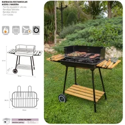 Barbacoa De Carbón Chiara Con Parrilla De Acero De 67x38x83 Cm