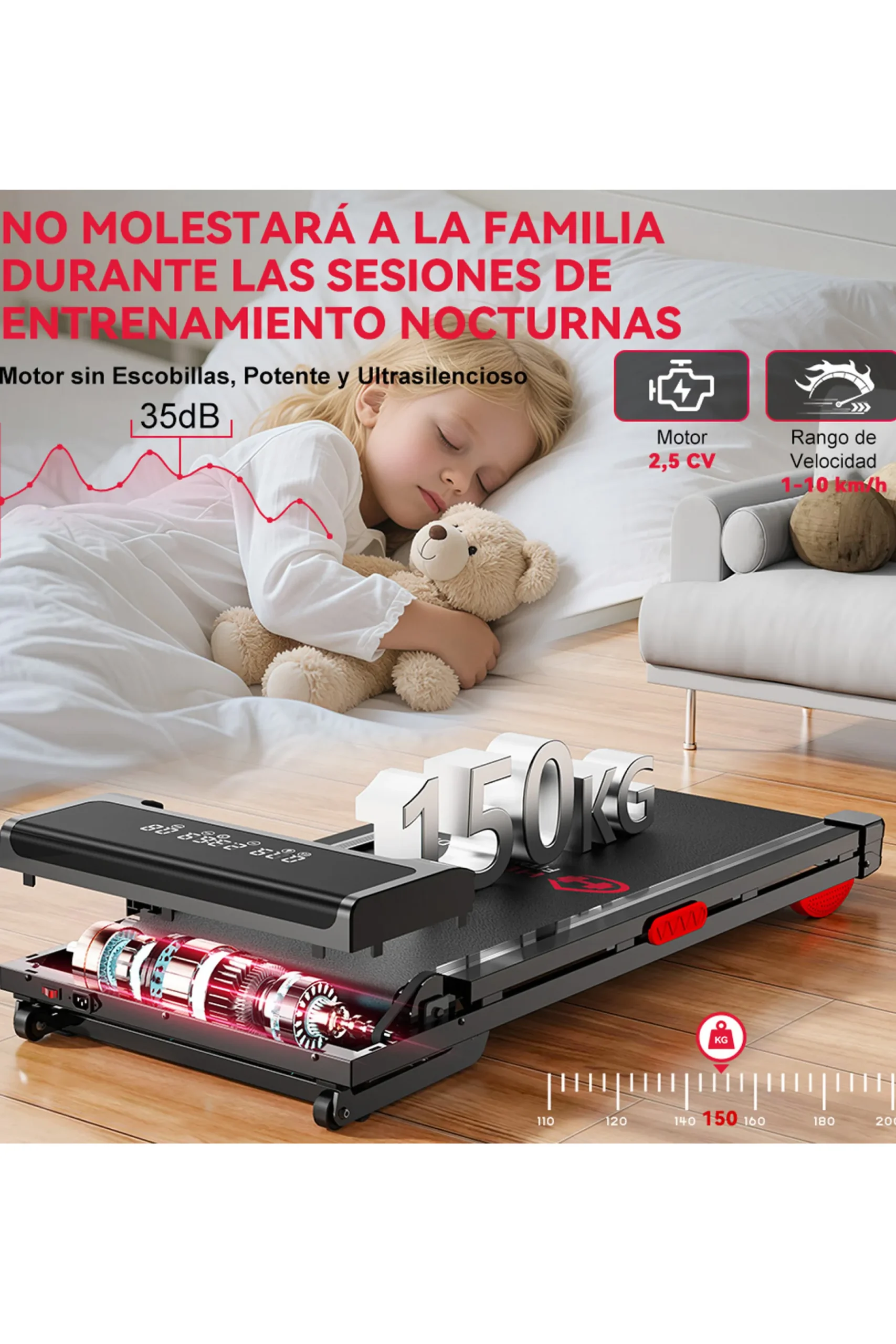 Cinta De Correr Y3, 1-10 Km/h, Inclinación Manual Del 12%