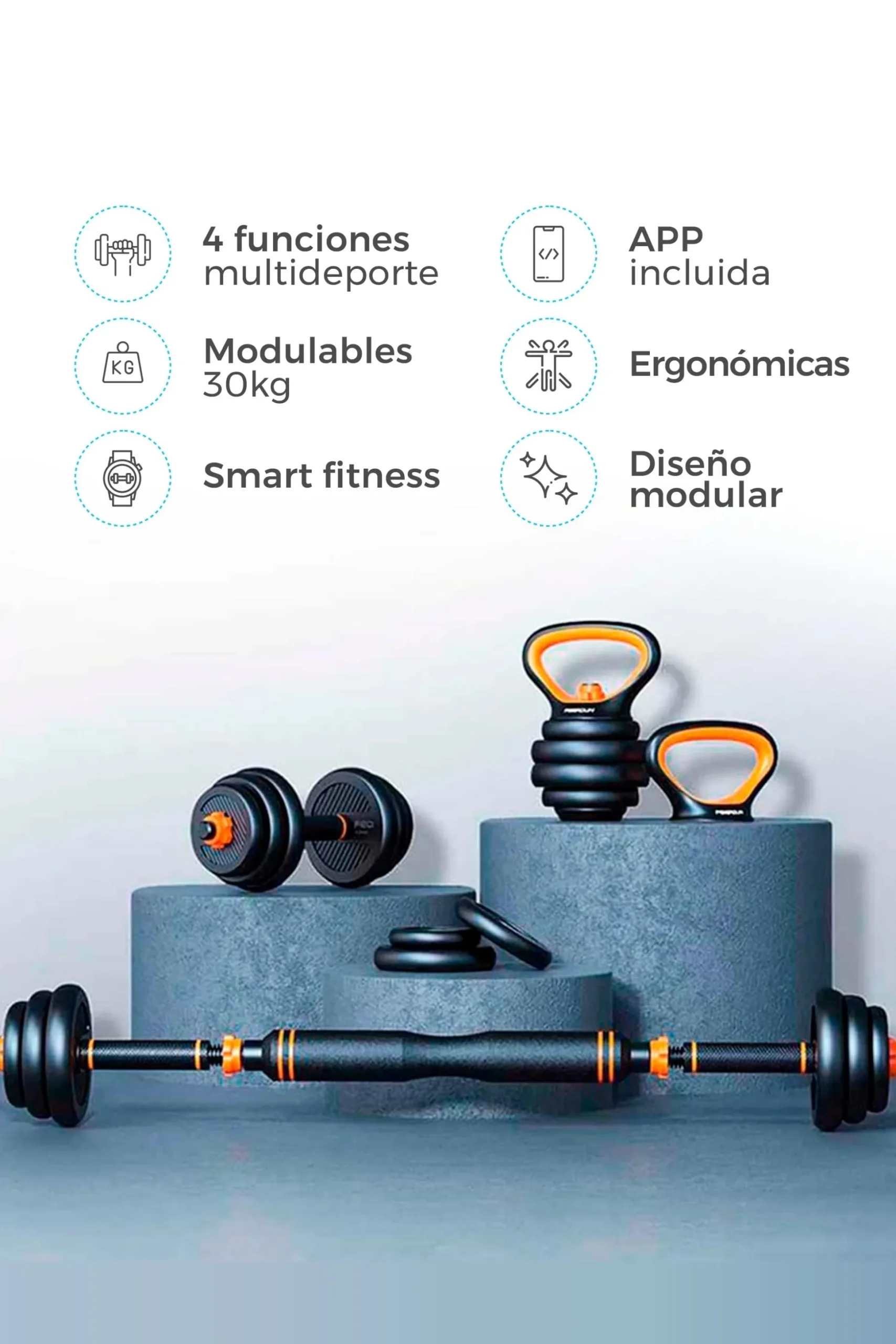 Kit Mancuernas, Barra Y Pesa Rusa Xiaomi Fed 30kg
