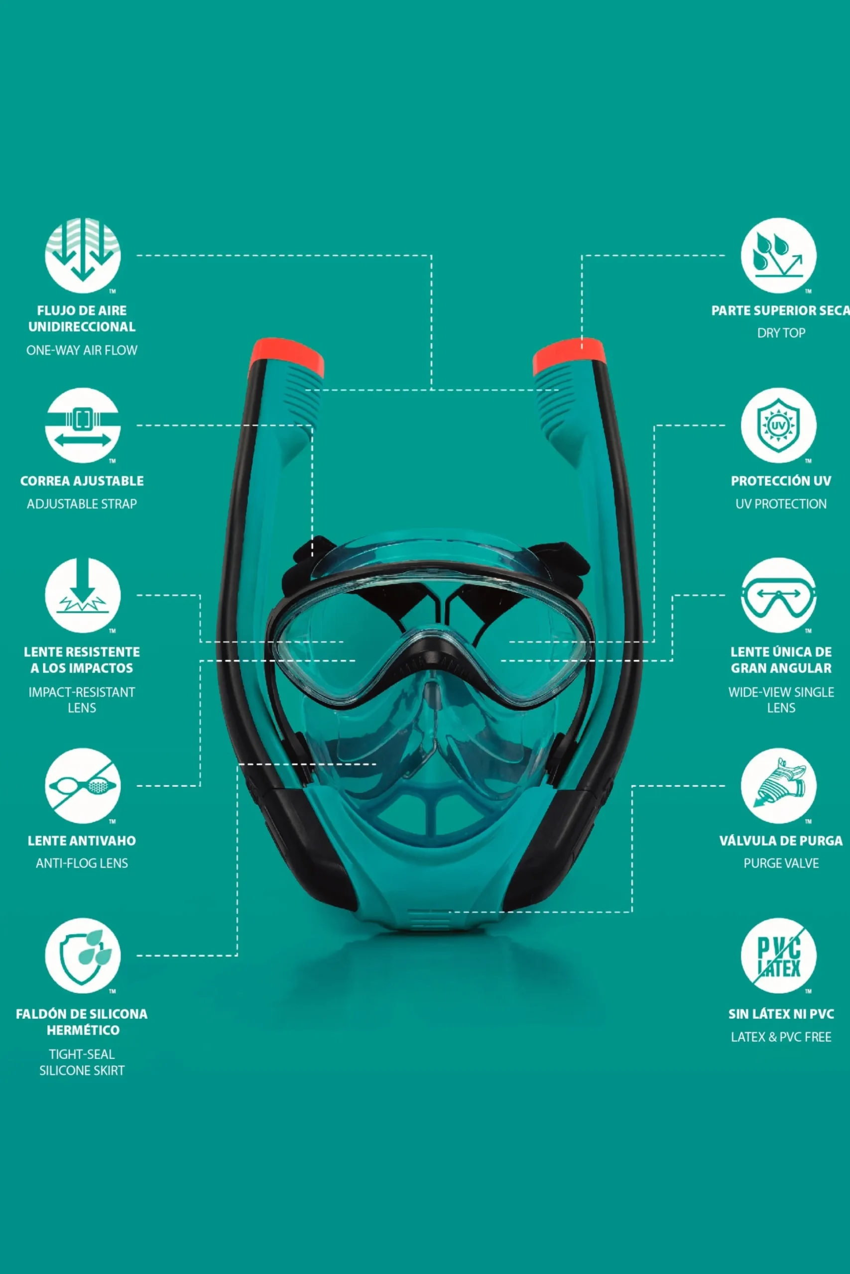 Máscara Completa De Buceo Con Esnórquel Para Adultos Bestway Flowtech