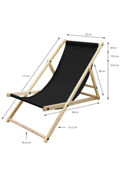 Silla De Playa Plegable De Madera Tumbona Negra De Jardín Sol Hamaca Impermeable