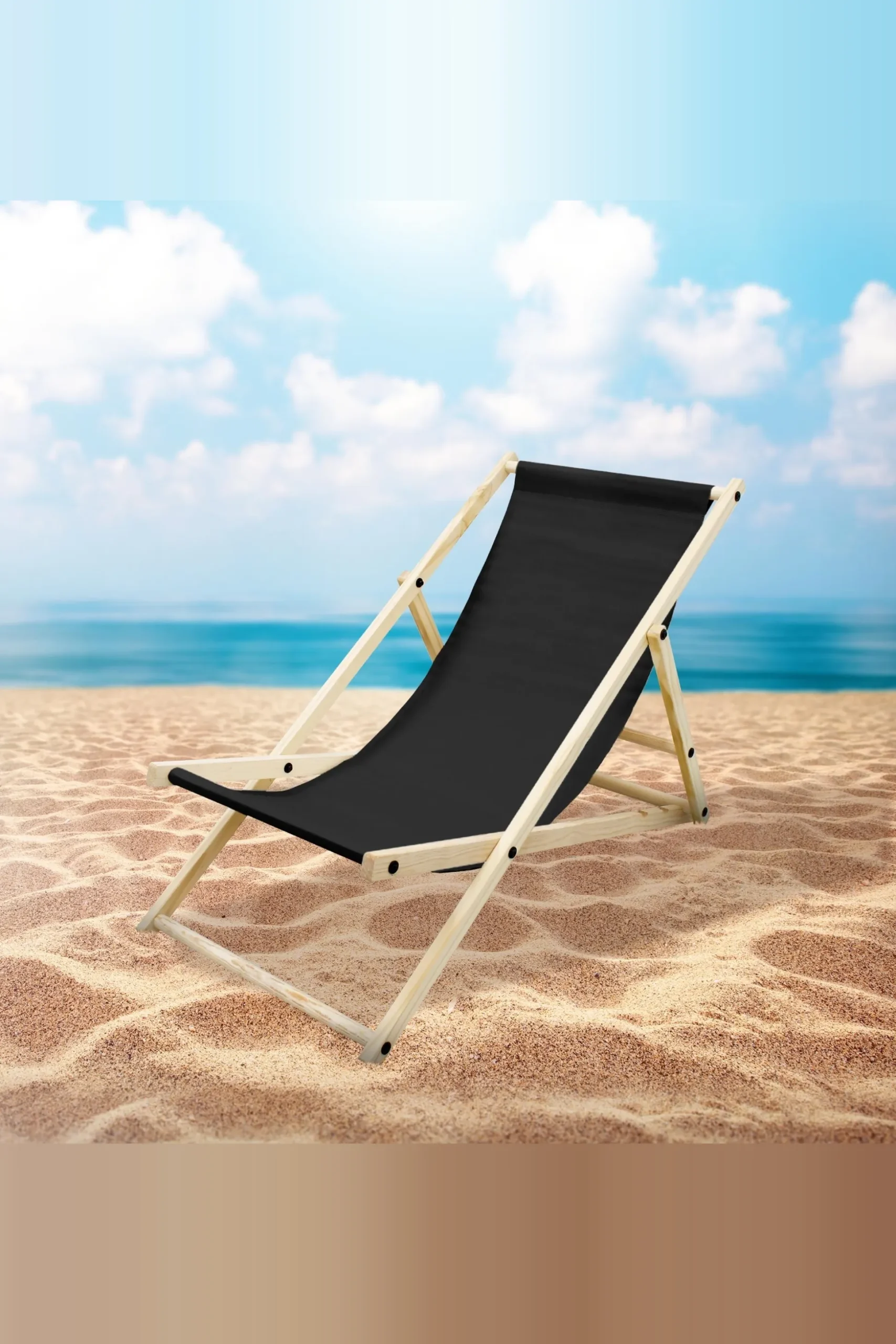 Silla De Playa Plegable De Madera Tumbona Negra De Jardín Sol Hamaca Impermeable