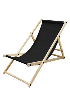 Silla De Playa Plegable De Madera Tumbona Negra De Jardín Sol Hamaca Impermeable