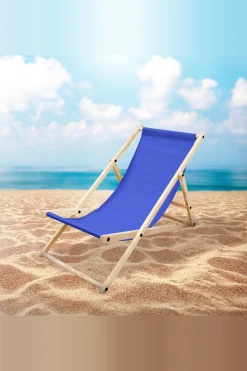 Silla De Playa Plegable Madera Tumbona Azul Oscuro De Jardín Hamaca Impermeable