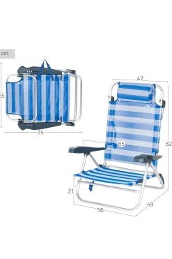 Silla De Playa Plegable Y Reclinable 7 Posiciones Aktive C/cojín Y Asas Mano