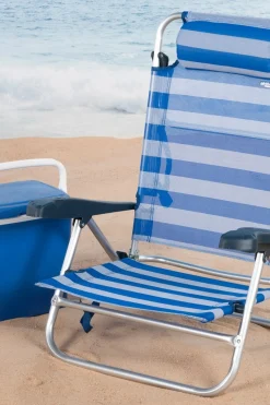 Silla De Playa Plegable Y Reclinable 7 Posiciones Aktive C/cojín Y Asas Mano