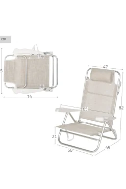 Silla De Playa Plegable Y Reclinable 7 Posiciones Aktive C/cojín Y Asas Mano