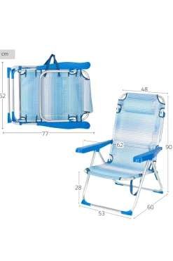 Silla De Playa Plegable Y Reclinable Aktive Rayas Azul C/cojín Y Asa Hombro