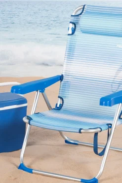 Silla De Playa Plegable Y Reclinable Aktive Rayas Azul C/cojín Y Asa Hombro