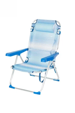 Silla De Playa Plegable Y Reclinable Aktive Rayas Azul C/cojín Y Asa Hombro