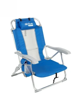 Silla De Playa Y Tumbona 5 Posiciones Azul C/cojín Y Bolsillos Aktive