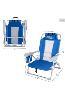 Silla De Playa Y Tumbona 5 Posiciones Azul C/cojín Y Bolsillos Aktive