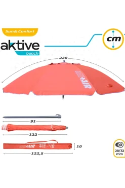Sombrilla Playa Antiviento Ø220 CM C/mástil Reclinable Y Protección Uv50 Aktive