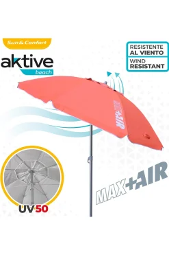Sombrilla Playa Antiviento Ø220 CM C/mástil Reclinable Y Protección Uv50 Aktive